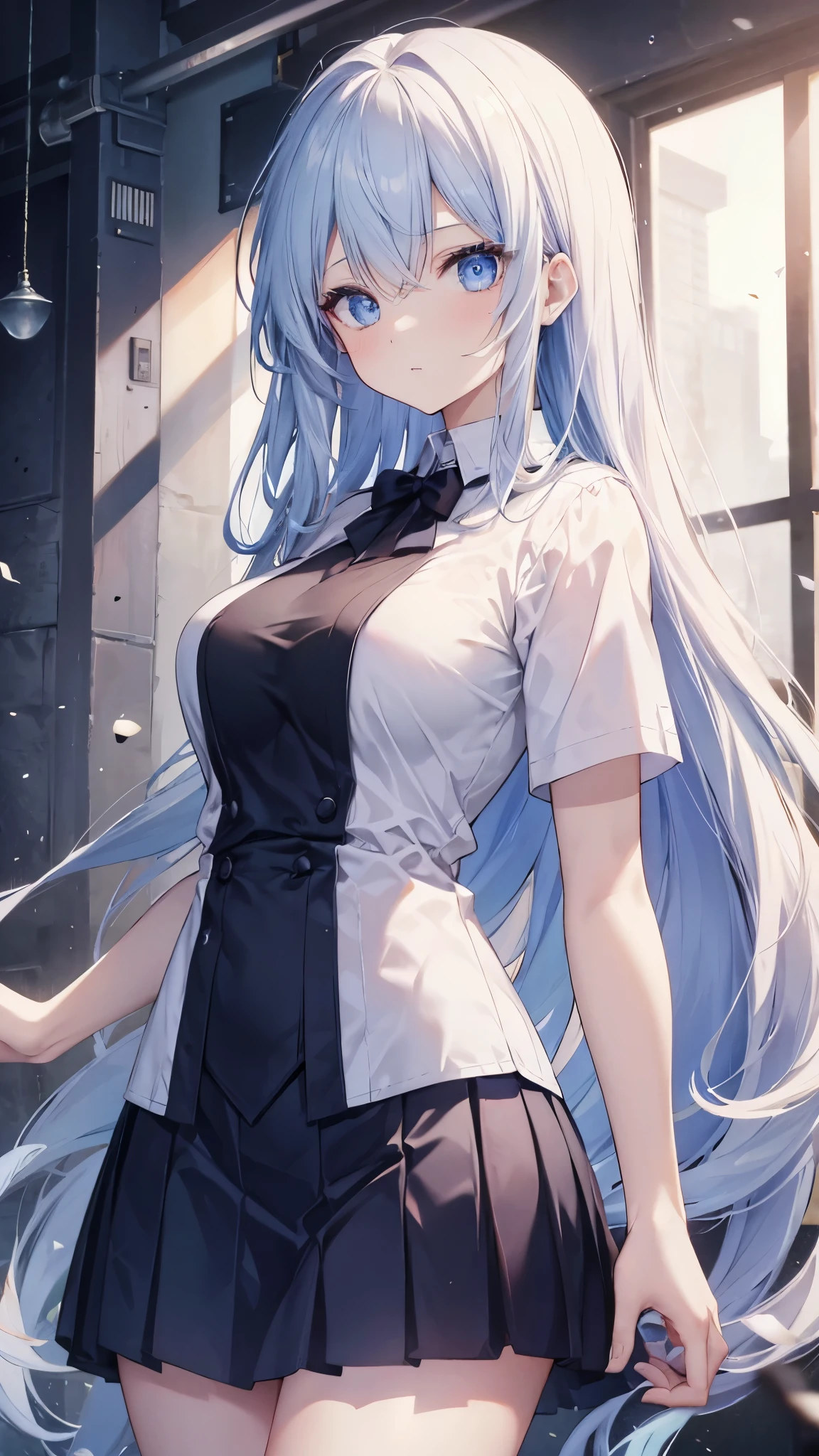 Side Breast,Big breasts,thin,long hair,Side Breast,Big breasts,thin,,Clarity,high-definition,big eyes,Blue Eyes,Facing the audience,beauty,Extremely high image quality,超Clarity的画面,Pleated Skirt,White T-shirt