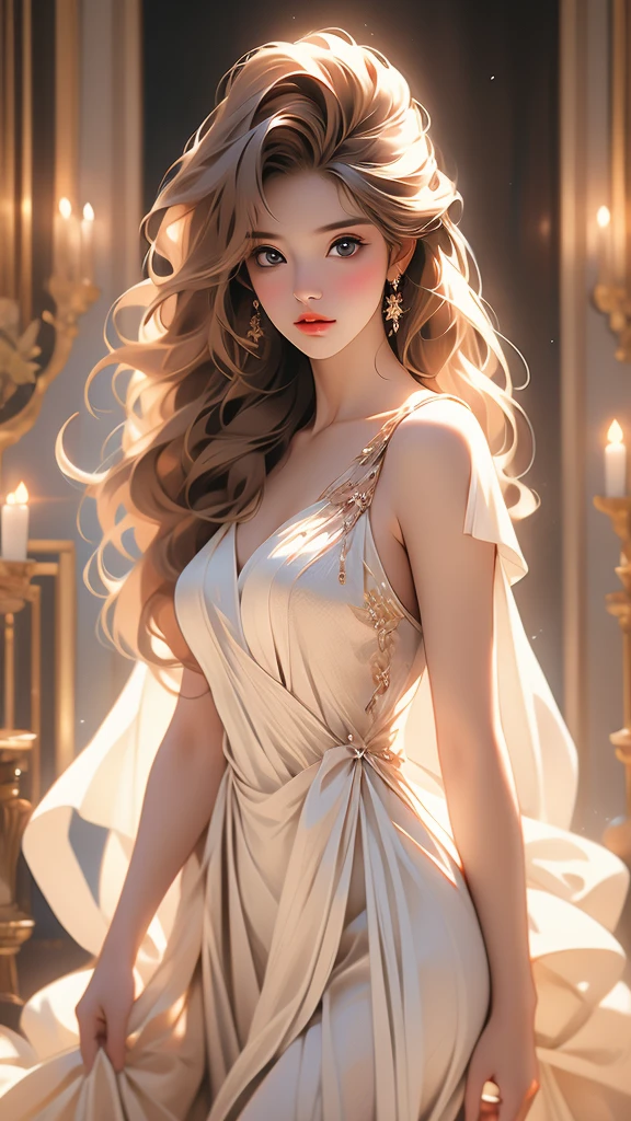 beautiful light brunette woman, dressed in a tight suit typical of southern Mexico; conquering, flirtatious, seductive look; fine details of the eyes, fine details of the eyelashes, fine details of the beautiful curvature of the woman's body; fine details of her breasts; masterpiece; very high definition