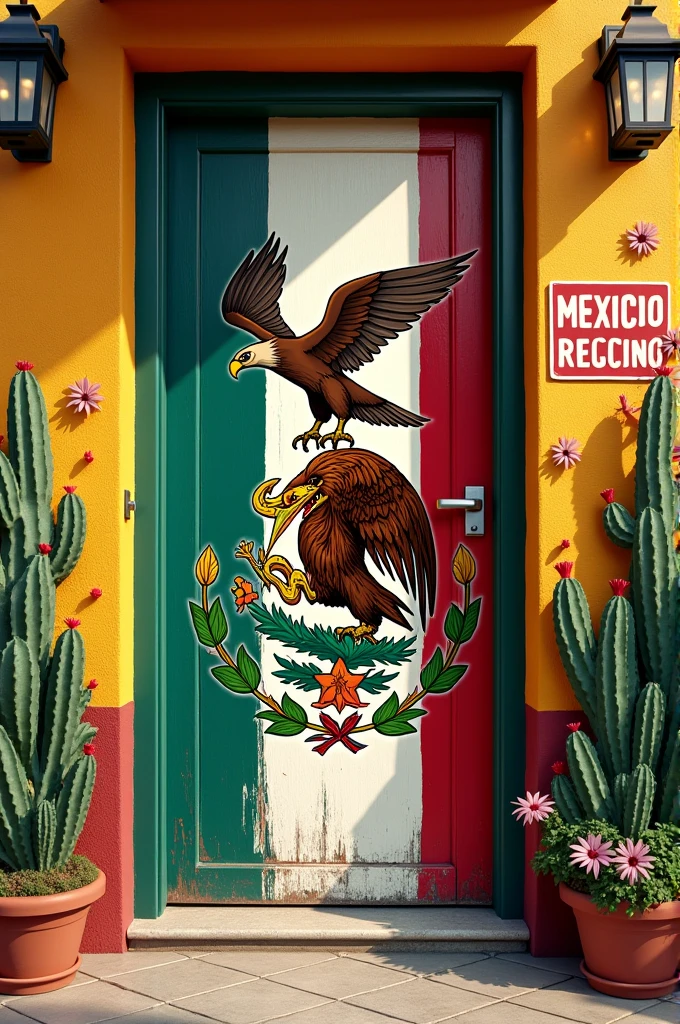 A school door banner representing Mexico&#39;s Independence Day and Journalist&#39;s Day 