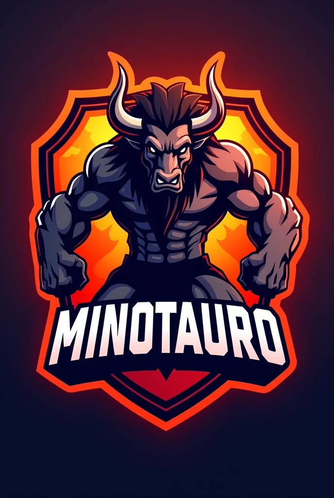 shield de equipo deportivo campamento con una minotauro y que tenga escrito minotauro (anthropomorphic bull sucking)
that is v red and orange (shield)
