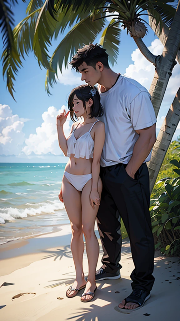 Ayumu 20 year old beautiful naked Japanese woman has sex with her boyfriend in missionary position for the first time on the beach.  Blood and semen are leaking from the female genitalia where the male genitals are inserted.。