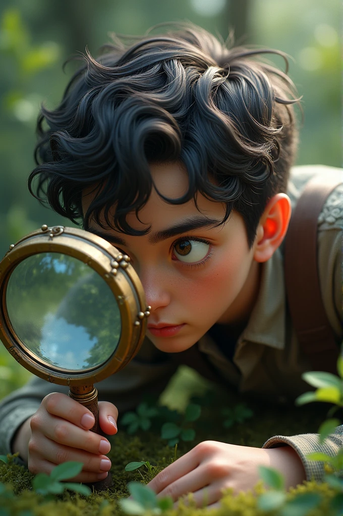 A person watching through magnifier