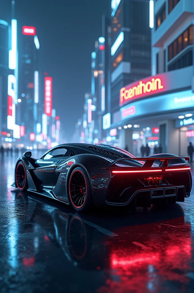 What the Figma text written on a supercar
