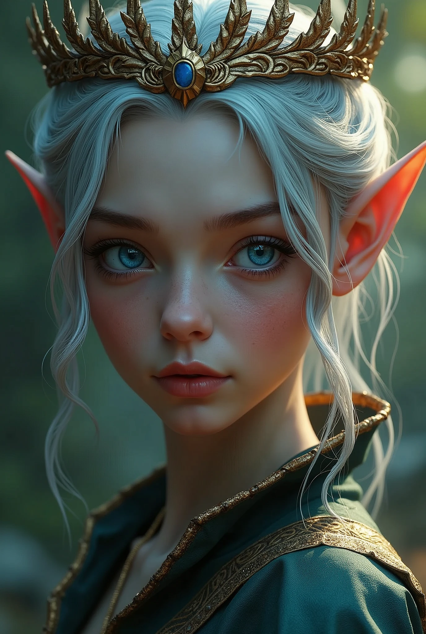 masterpiece, highest quality, an elf squad on the line, very beautiful extremely detailed face and blue eyes, detailed full body, crown detailed hair, detailed legendary outfit, (low angle view), evening colorful, cinematic lighting, photorealistic, 8k, hyper detailed, intricate details, (best quality), High contrast(realistic), (masterpiece)