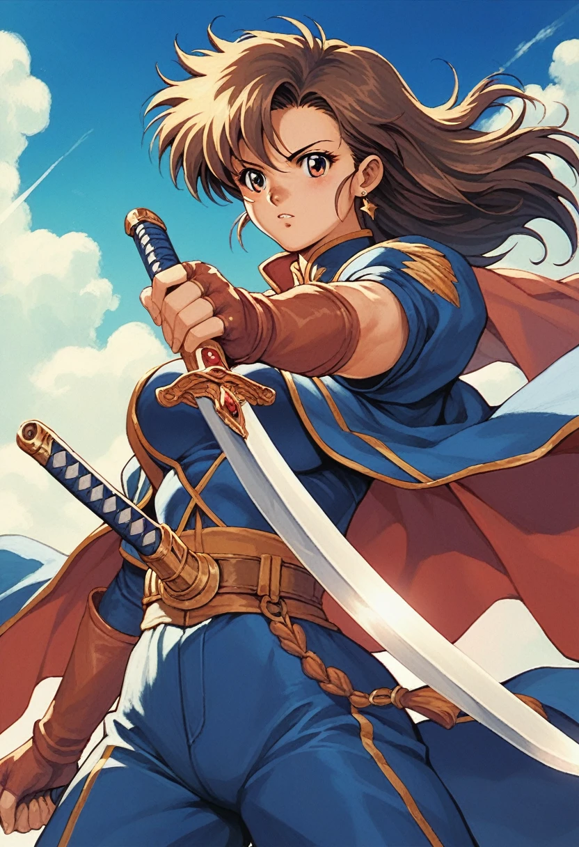 anime characters with swords and blades in their hands, epic battle fantasy natalie, zodiac knight girl, retro anime images, manga 1990, Akiri Toriyama