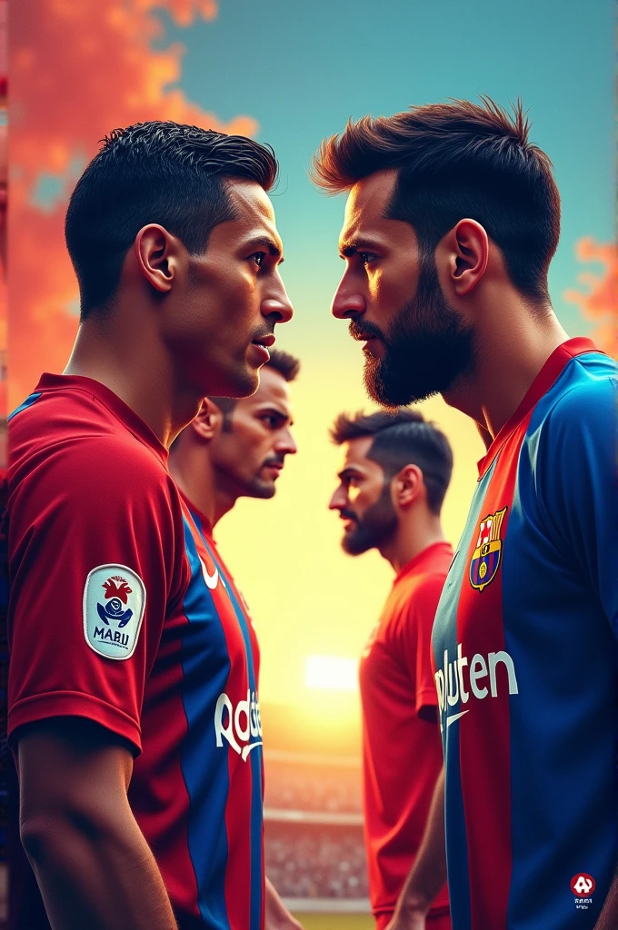 Ronaldo and messi on right side Rohit Sharma and Virat Kohli on left side