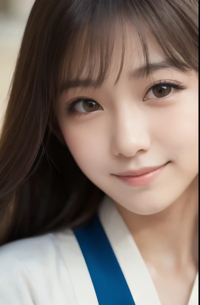 best quality, face focus, soft light, ultra high res, (photorealistic:1.4), RAW photo,(Shinozaki Ai), white skin, kawaii, 1 Japanese girl, solo, cute, (smile), (pupil, lights in the eyes), detailed beautiful face, Medium-sized breasts,(high resolution detail of human skin texture),(long hair),(portrait), upper body, white traditional kimono