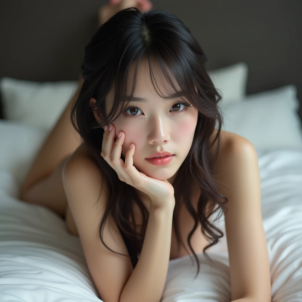 realistic photo, 25 year old Japanese woman, ((nude)), Lie on the bed with your legs apart, The face and body are detailed., natural light, high resolution, photorealistic, (best quality,8k,mackerel,masterpiece:1.2),very detailed,(realistic,photorealistic,photo-realistic:1.37),realistic skin texture,Detailed eyes and lips,Beautiful and detailed face,long eyelashes,soft skin,natural body type