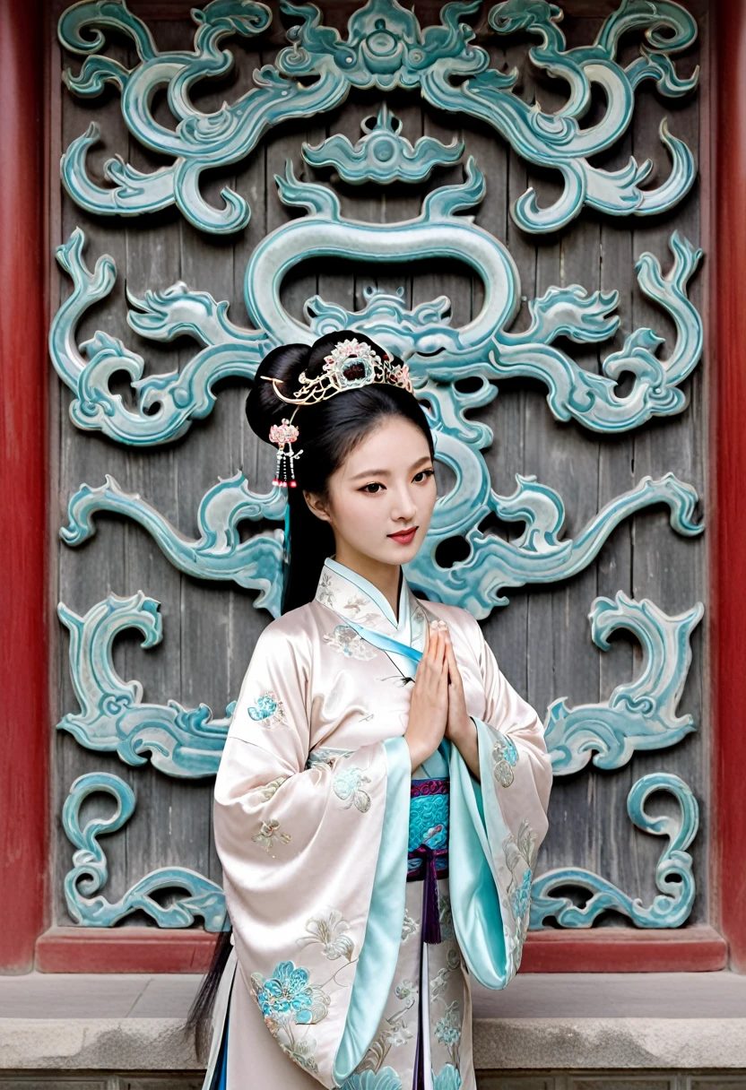 Stone letter M (pornographic pose) outside a Chinese palace during the Qing Dynasty A gorgeous Chinese courtesan with her hair tied on both sides A perverted and erotic woman wearing a crown and tying her hair is the backdrop for a gorgeous room of an empress in a Chinese court during the Qing Dynasty.
