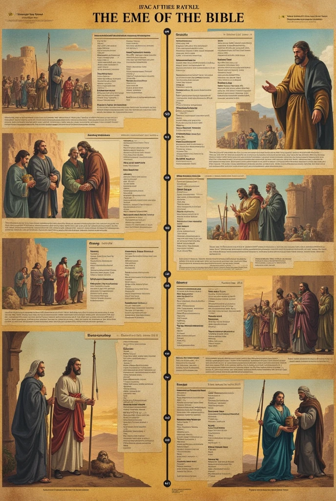 a timeline with the stories of the Bible that are superimposed with a consecutive, represented in images as a collage