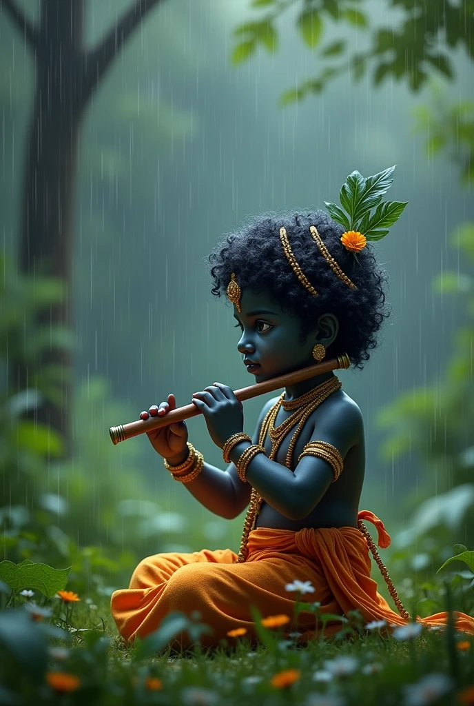 WhatsApp dp for lord Krishna with rain