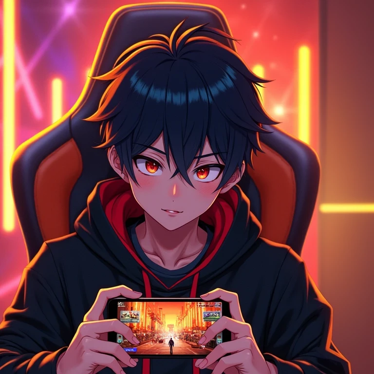 anime boy holding a phone in his hands while sitting in a chair, anime style 4 k, badass anime 8 k, anime boy, anime art wallpaper 8 k, anime art wallpaper 4k, anime art wallpaper 4 k, anime wallpaper 4 k, anime wallpaper 4k, 4k anime wallpaper, anime wallaper, 4 k manga wallpaper
