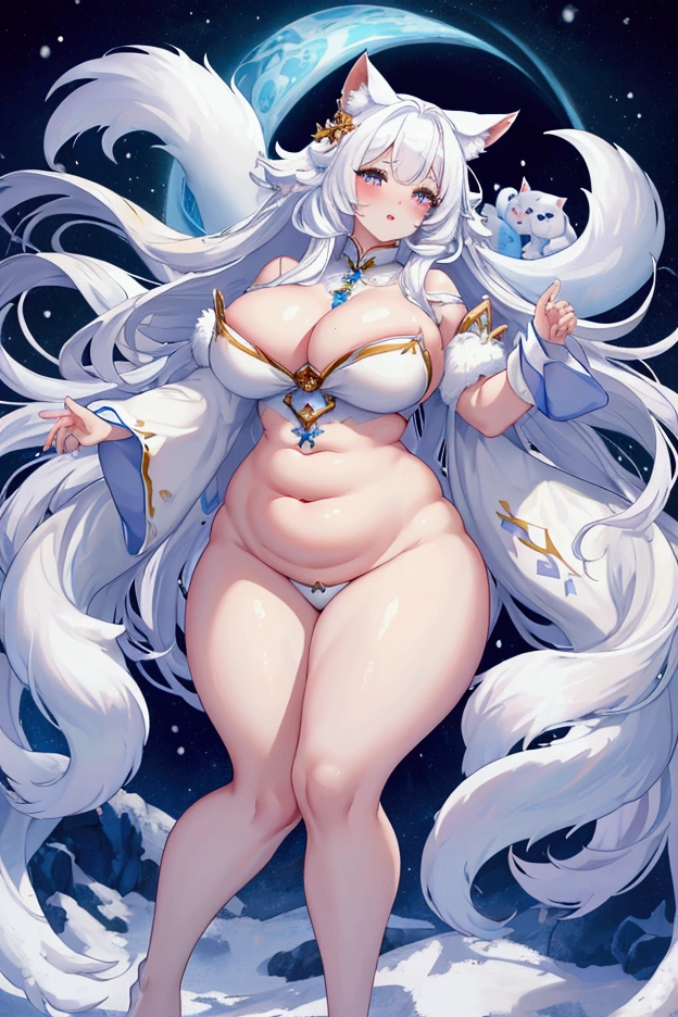 Highest quality, masterpiece, Ultra-high resolution, female、Plump big、Beauty、Snow Fox Beastman、White Kemomimi、Furfur tail、Beautiful costumes、Glowing Skin、Moderately fleshy、Muscular、Thick skin、Tight skin