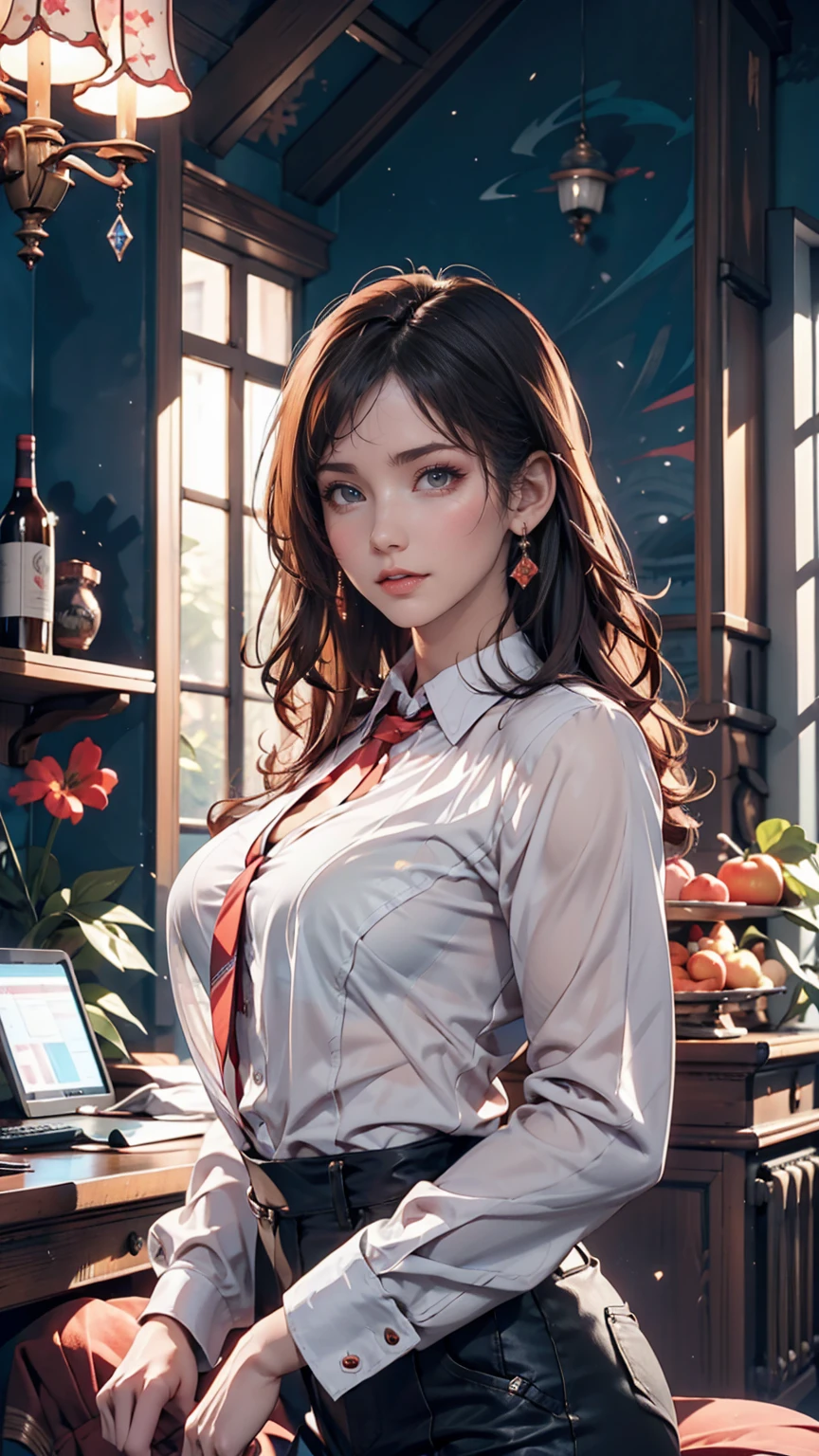 One girl, Colorful Themes, Synthwave Sky,(最high quality, high quality, High resolution), Realistic, Very detailed, Very detailed顔の特徴, Absurd, Realistic lighting and reflections, Very detailed顔の特徴, See-through shirt, Best Photos,high quality illustration