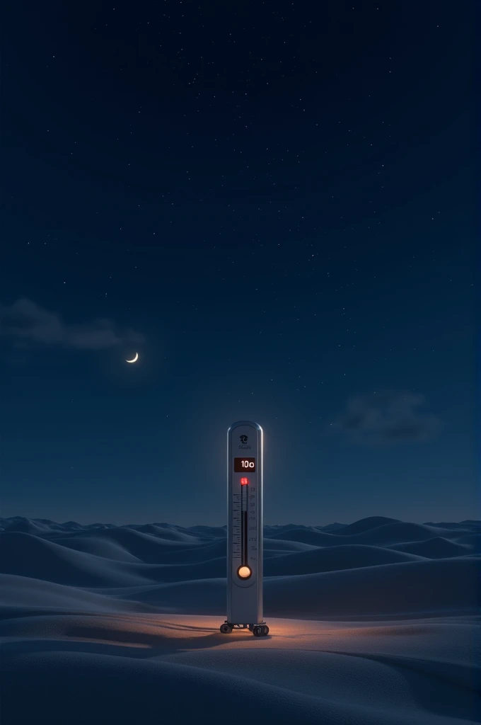 Night time on desert with a thermometer showing 10°c