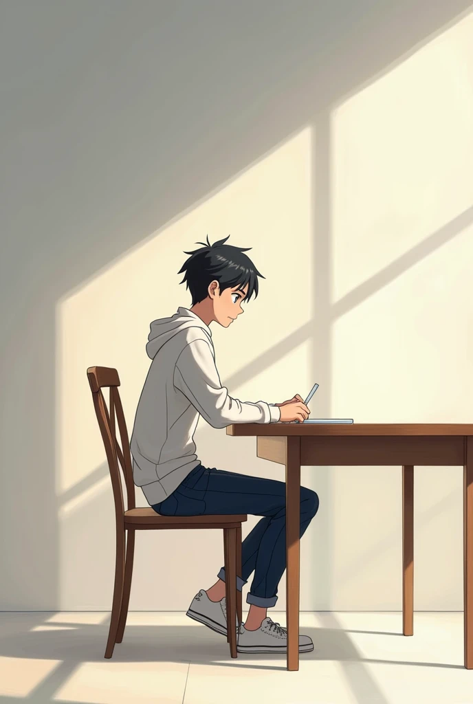 Boy seat on chair and his front table anime boy 20 to 22 years old