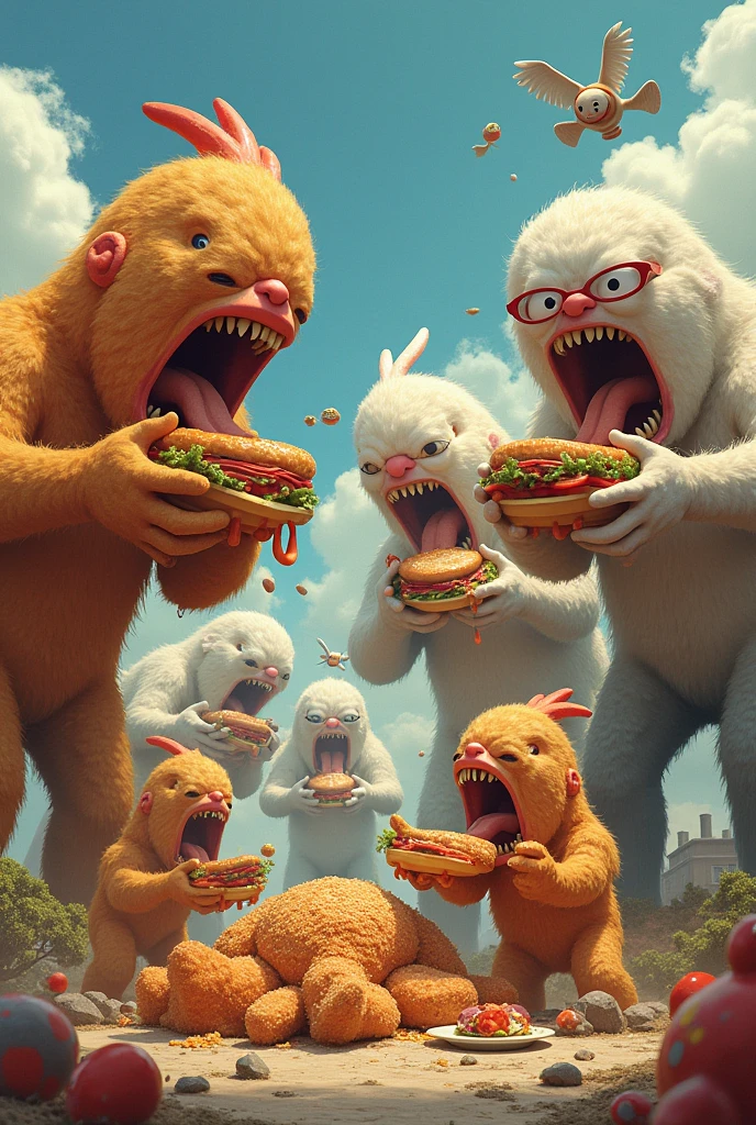 Giant fried chicken eater, Giant Nan eater, Giant Ivy eater, Giant Minnie eater, Chicken feet eater