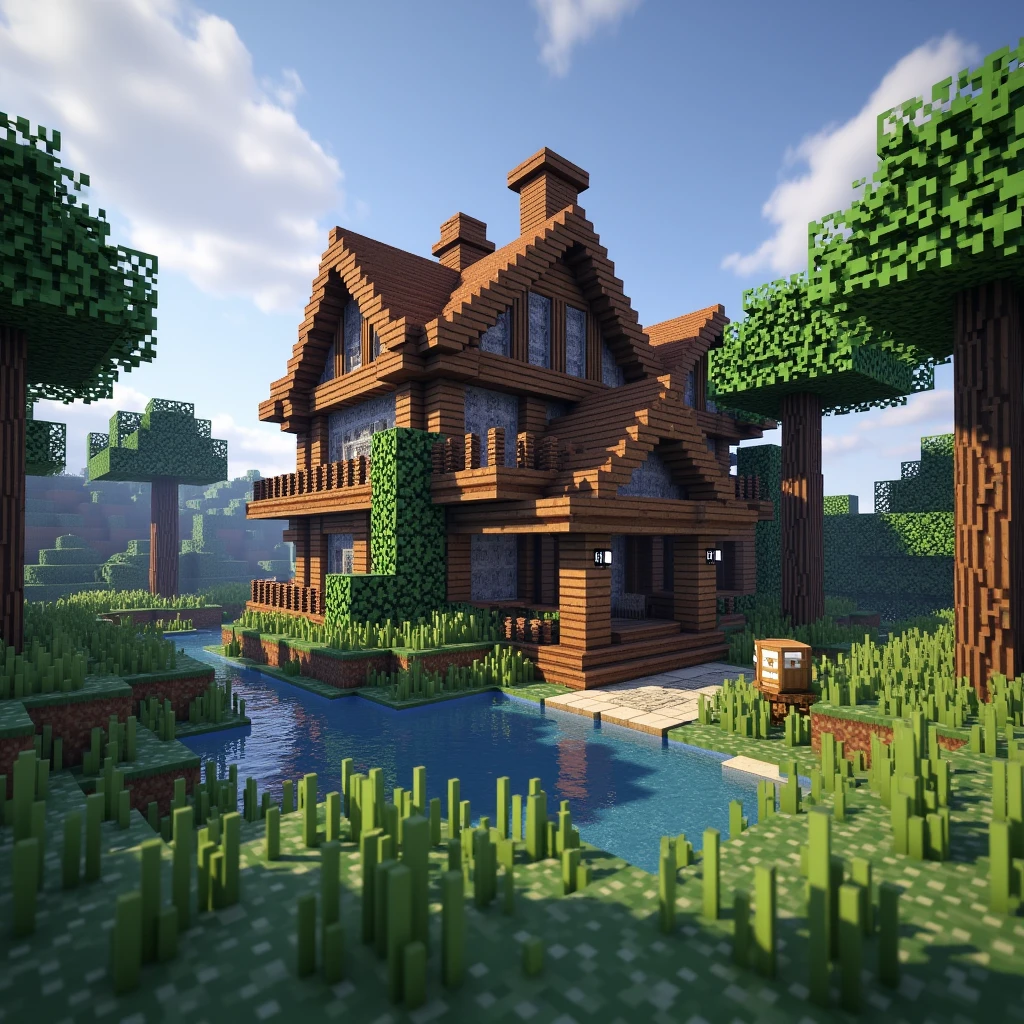 Imagine a minecraft house with farm and nether portal