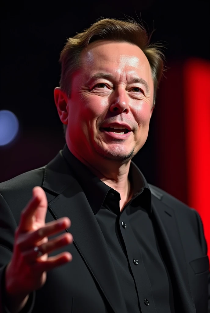 RAW surreal photo of Musk speaking on Ted Show，uhd，8k，Close-up portrait，Photography style