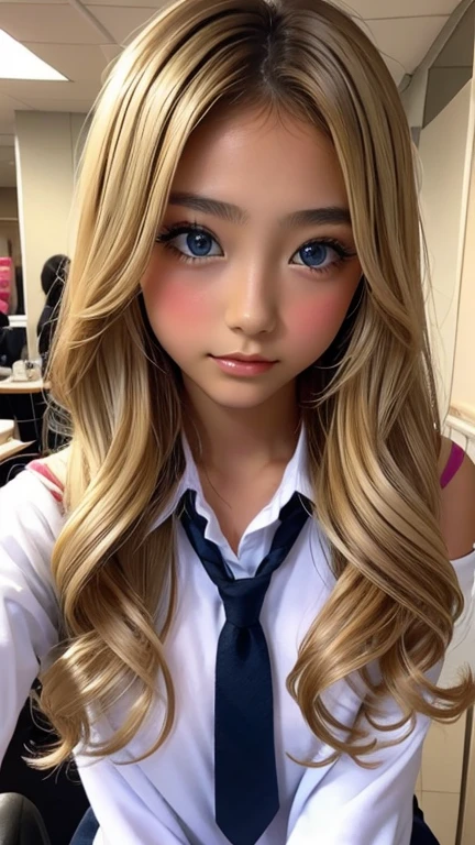 one girl, Stuff a banana、(((Open your mouth)))、whisper、uniform、Beautiful breasts、 Brown eyes, ((Gal Hairstyles)) blonde, girl, (Eye and facial details:1.0), break, (masterpiece, Highest quality, Very detailed, Detailed face, 8k)