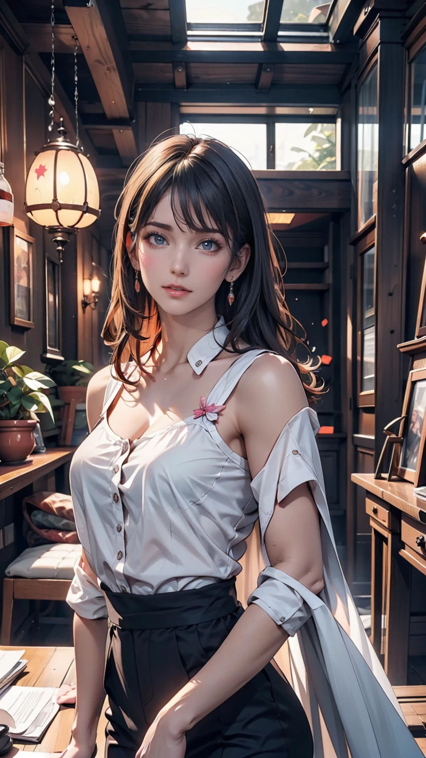 One girl, Colorful Themes, Synthwave Sky,(最high quality, high quality, High resolution), Realistic, Very detailed, Very detailed顔の特徴, Absurd, Realistic lighting and reflections, Very detailed顔の特徴, See-through shirt, Best Photos,high quality illustration