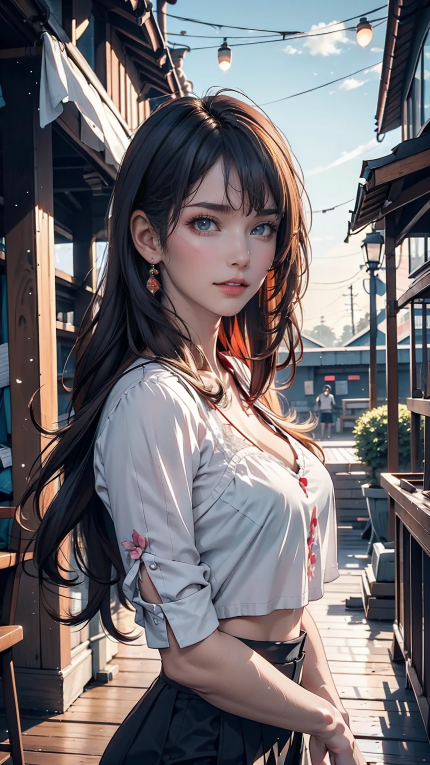 One girl, Colorful Themes, Synthwave Sky,(最high quality, high quality, High resolution), Realistic, Very detailed, Very detailed顔の特徴, Absurd, Realistic lighting and reflections, Very detailed顔の特徴, See-through shirt, Best Photos,high quality illustration