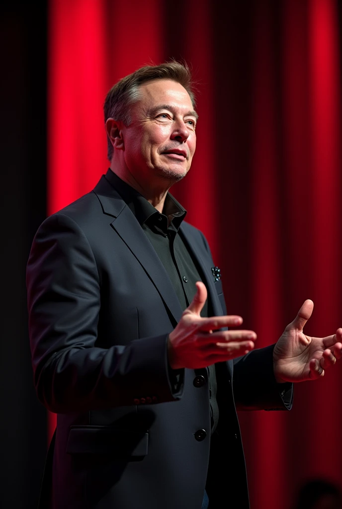 RAW surreal photo of Musk speaking on Ted Show,uhd,8k,Photography style