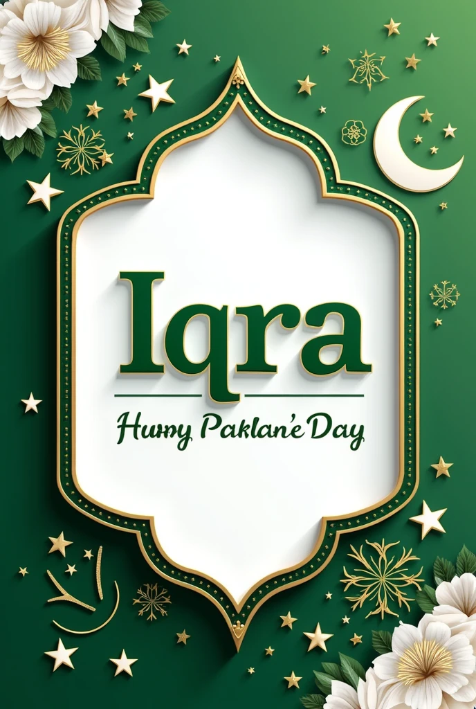 Make a display picture for Pakistan independence day from name Iqra on it