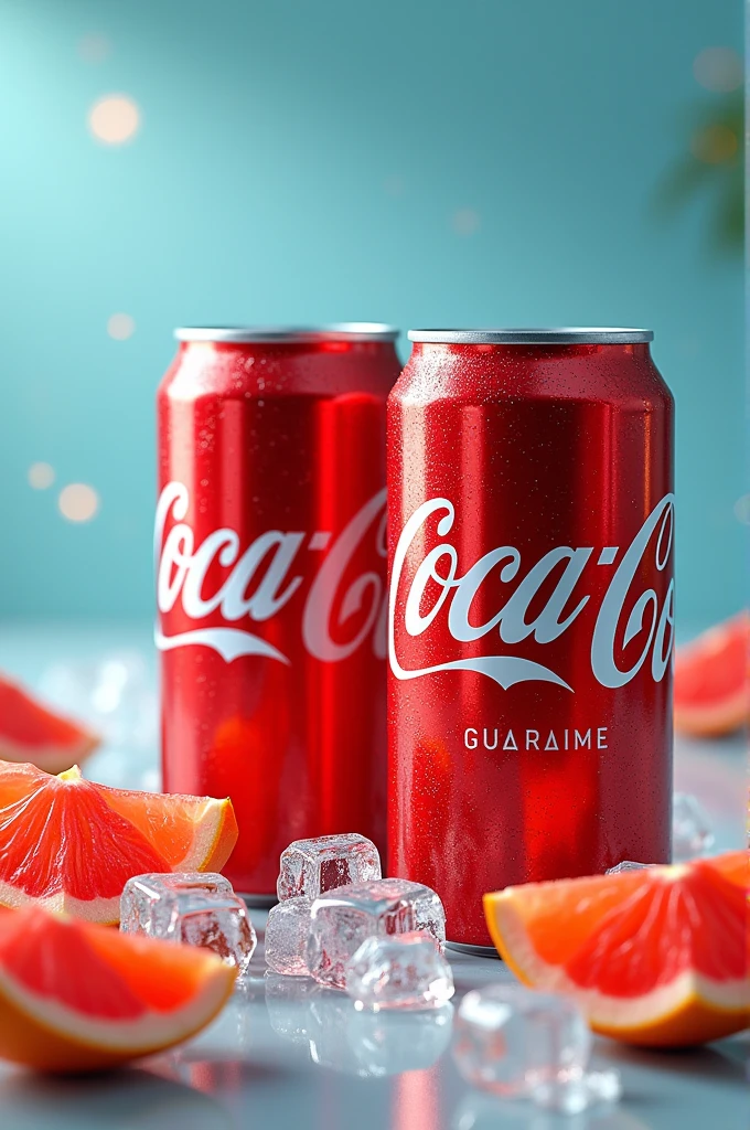 Create an image,with the Coca Cola cans, guarana and a little ice
