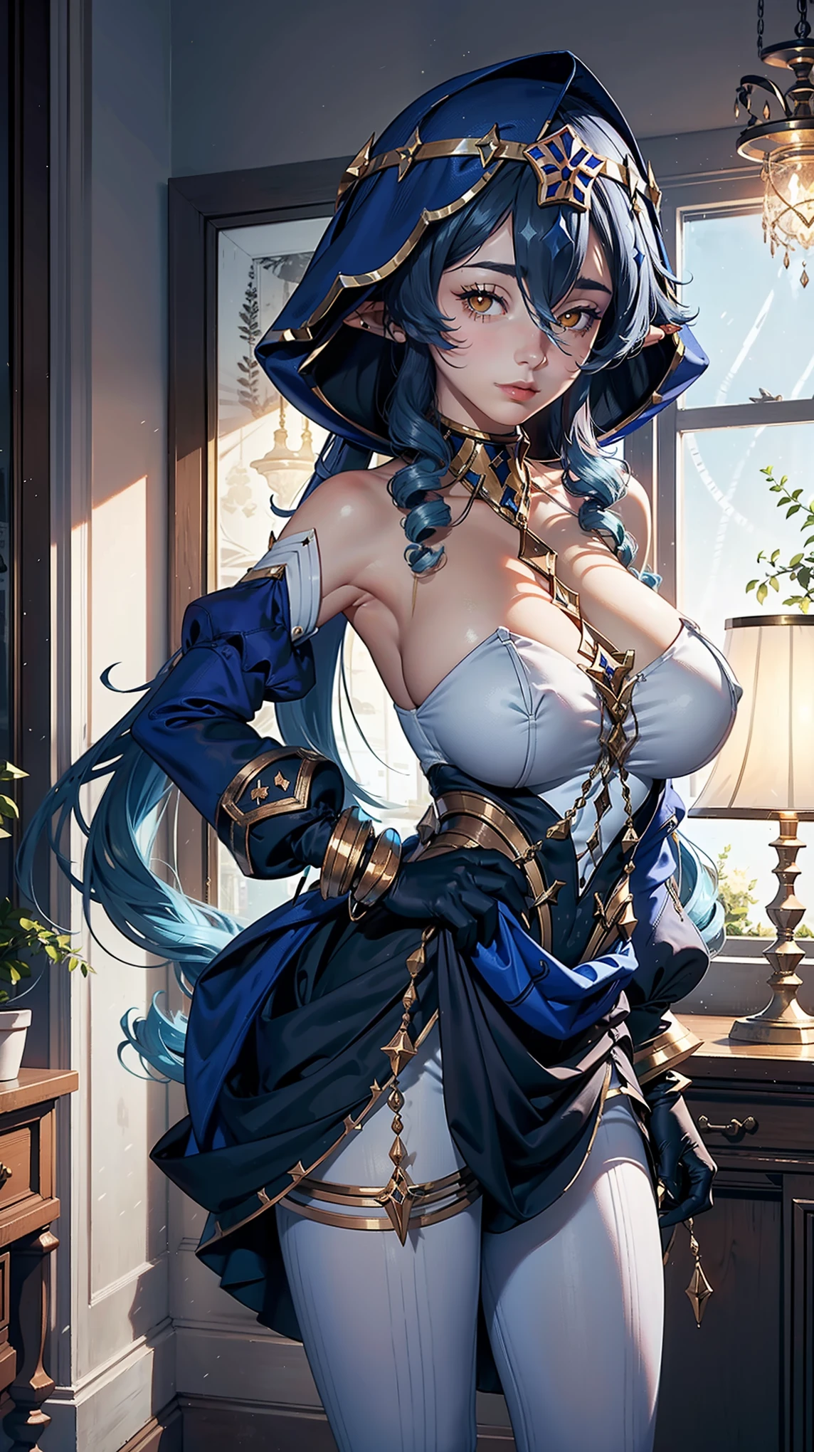 ,(layladef),masterpiece,huge breast, bedroom, looking at viewer, detail eyes, detail face, (standing), smile,(detailed face), full body, dynamic view