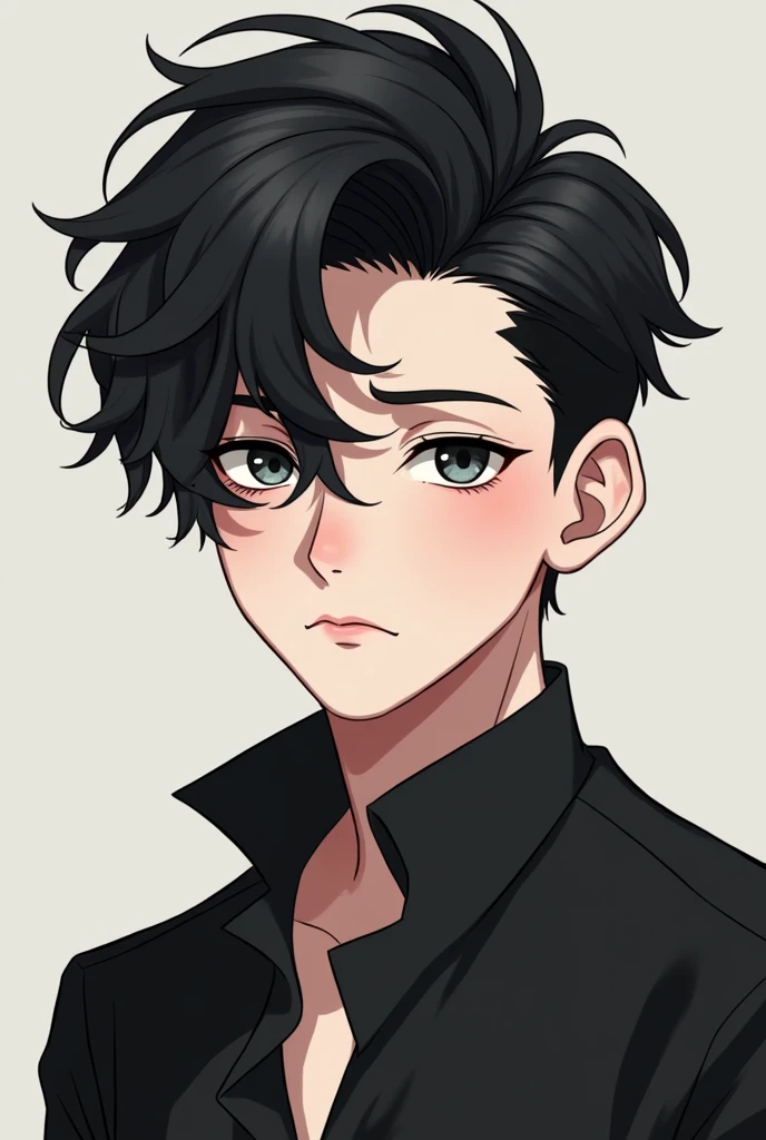 Character boy , androgynous face, handsome, black hair, two-block style

