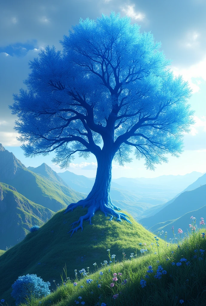 Royal blue colour miracle tree placed on the hills