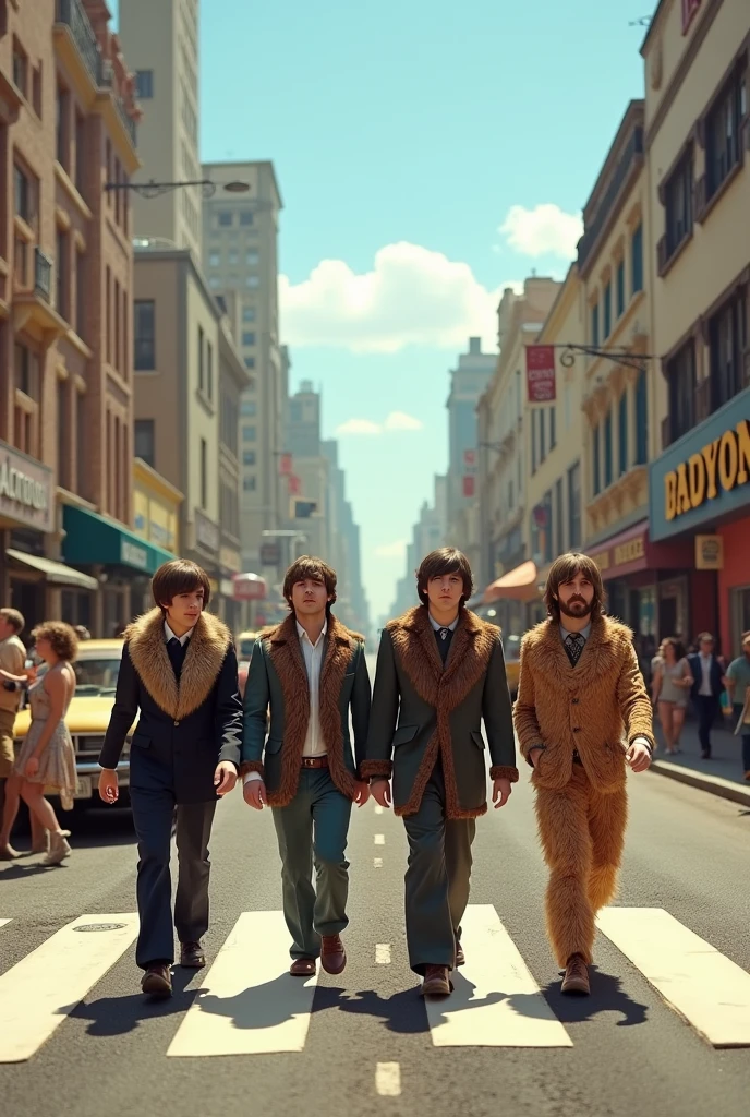 The Beatles crossing the street but Flintstones