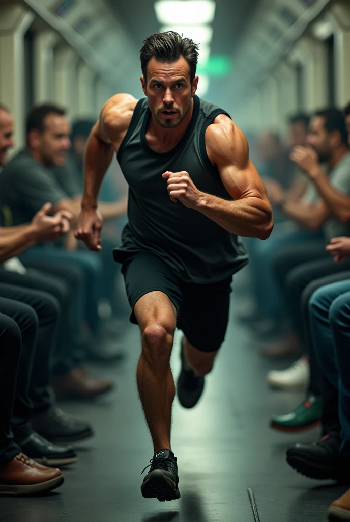A man running on a train