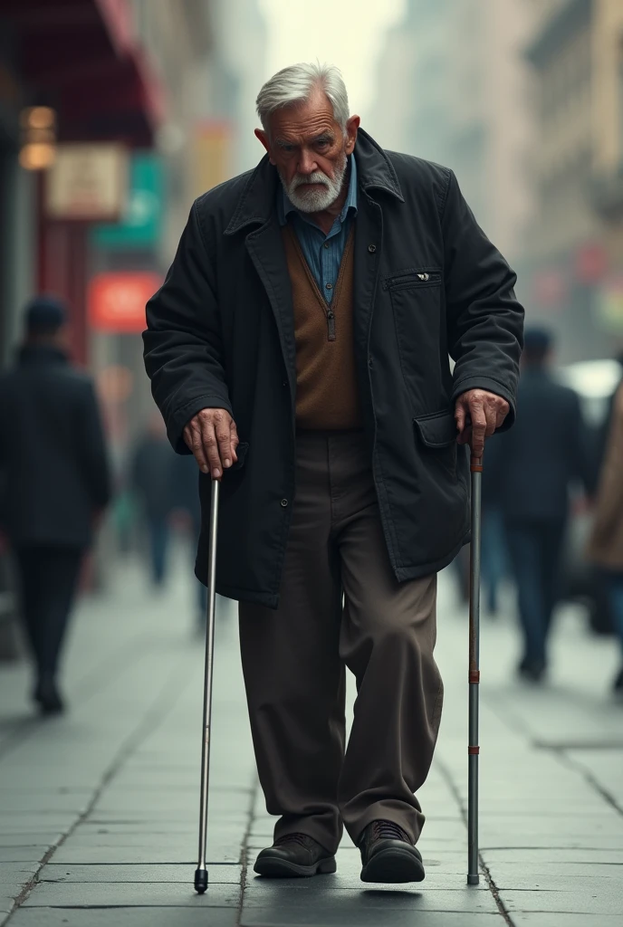 blind man walking with a cane
