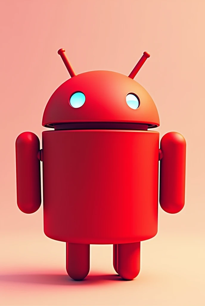 Red android cartoon logo. It is standing Straight. Its eyes will be along the camera lens