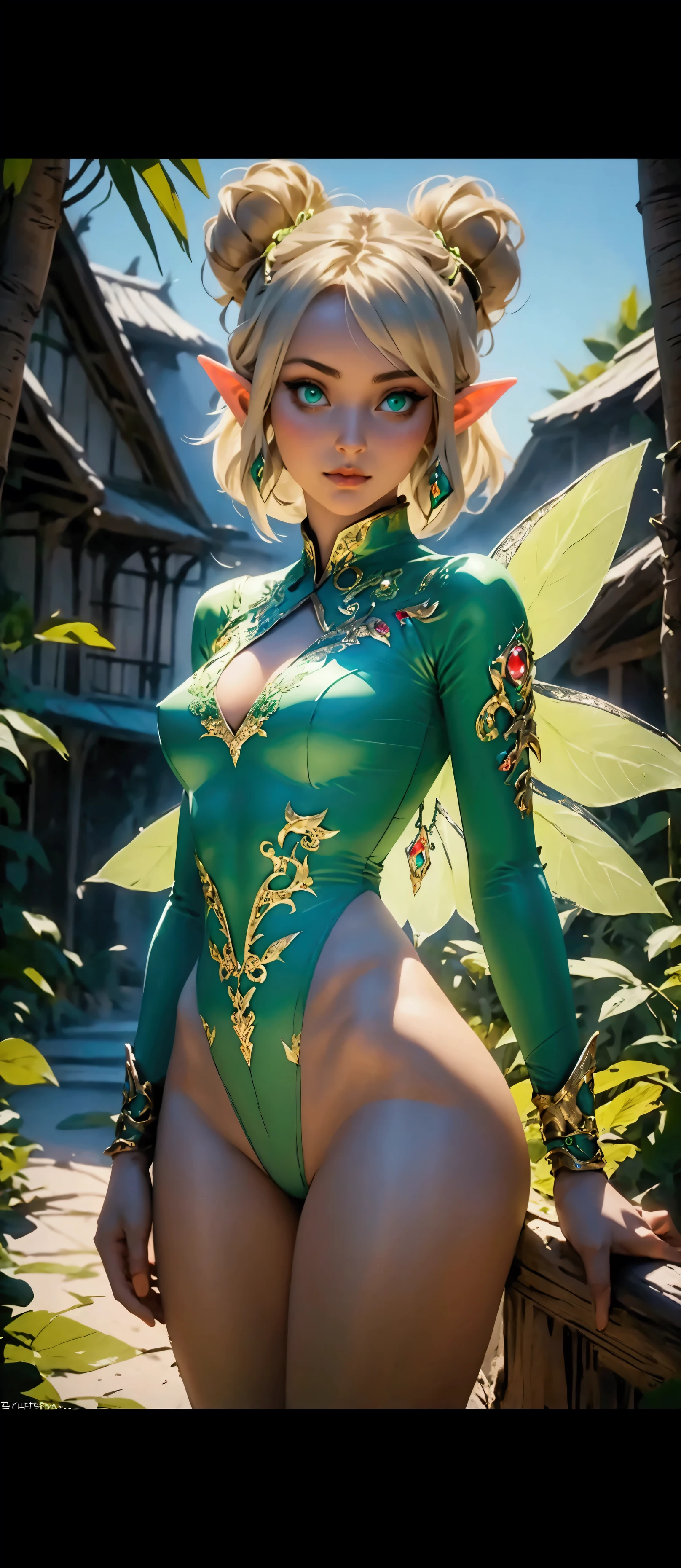 Beautiful Elven Girl in Green Bodysuit