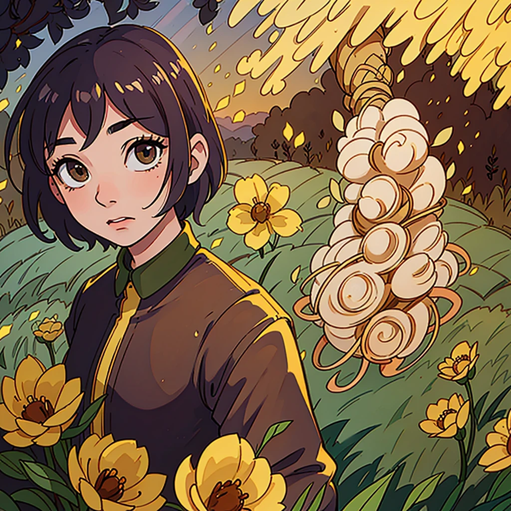 intricate detailed man taking selfie at flower fields, 1 man, high quality, ultra detailed, 8k, photorealistic, cinematic lighting, dramatic lighting, golden hour, depth of field, vibrant colors, lush greenery, blooming flowers, colorful flowers, rolling hills, serene landscape, tranquil atmosphere