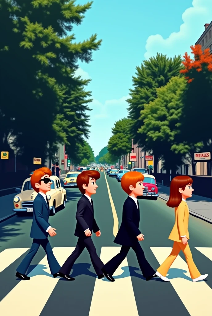 The Beatles crossing the street but the incredibles