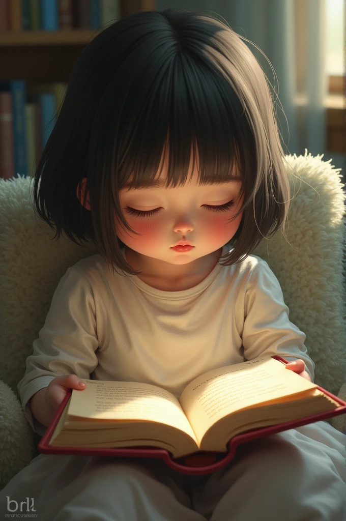  reading a book ,Motor irreal, quarto, art-station, circunstanciado, pintura digital,cinemactic,Design de personagens por Mark Ryden e Pixar e Hayao Miyazaki, irreal 5, DAZ, hiper-realista, octan render