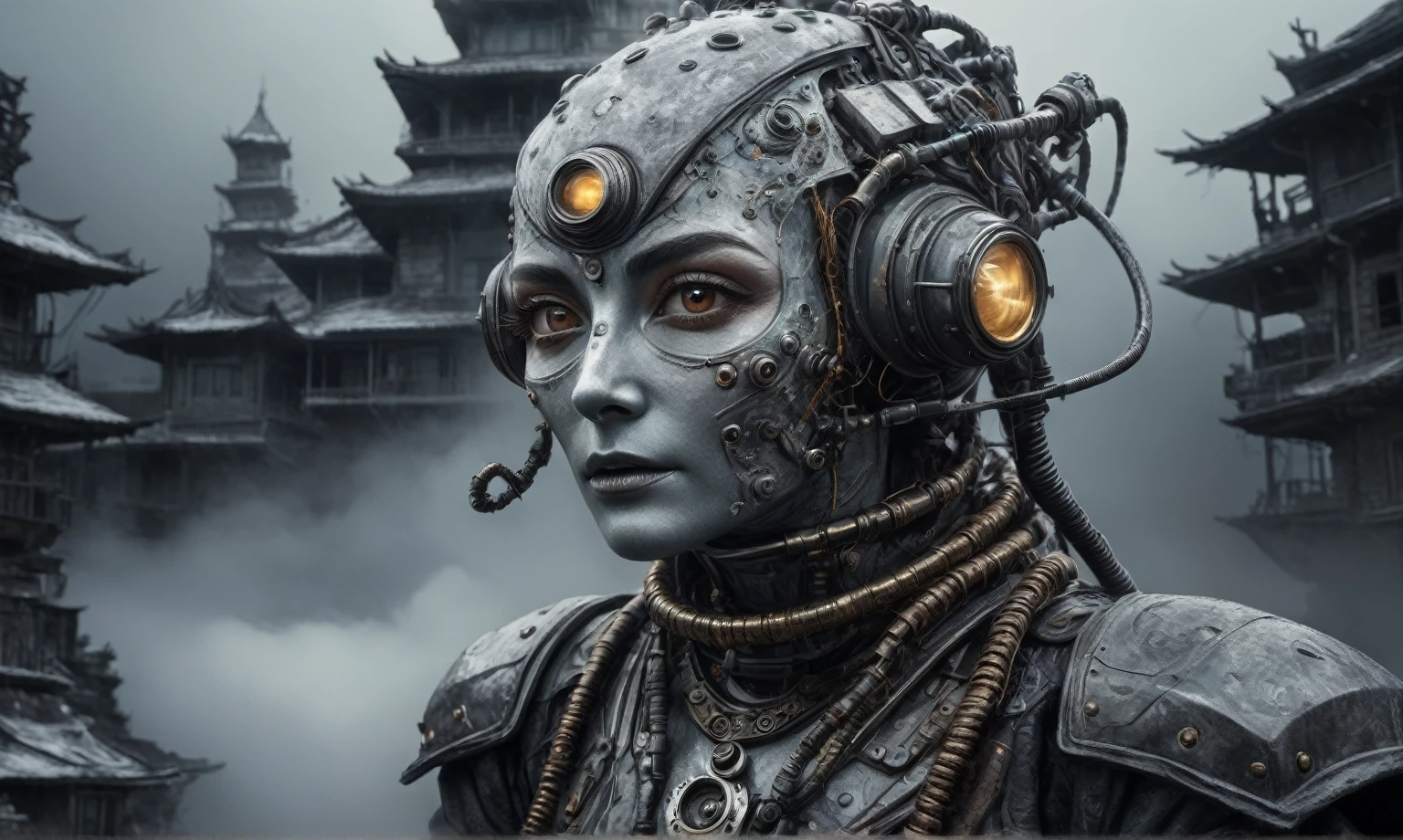  Crazy Robot of USSR , and helmet Style, tongs in hands,  pinhead, camouflage Rusty, Ambient in a meteorite ,graphite old witch after a psychiatric clinic,winter,intricate landscape,slate grey atmosphere,film grain,faded,snake's eyes extremely detailed,another world,ring of truth,French Braid with a Twist,view from height,once pretty face,eyebrow up,full body shot,ominous landscape, Simon Stalenhag,Nicola Samori,full body shot,beggar paladium The Alien Entity,Technicolor,natural skin textures, hyper realism, hyper detailed,Extremely detailed,High contrast,Masterpiece,Realistic,Ultra Detailed, intricate details,realistic humid leather,extremly intricate,Epic Realistic, cinematic style,irina yermolova,high contrast,hdr,extremely detailed, deep night landscape,masterpiece,intricate details,faded,eyes extremely detailed, high detailed eyes,8k resolution,RAW,retina, Nikon Z9,China,Guangxi Zhuang of China,tkt style,ears perfect, transition between two art styles, Ink painting to photorealism, Double contact, X-ray, Creative vivid light, masterpiece fantastic, Abstract, Surrealism, super detailed, high resolution, stop:35;(((creature with a spectral and ghostly appearance)). Her skin is pale, almost translucent,ancient rock,In a vibrant and mesmerizing artwork, a hot air soars through the layers of clouds, revealing a colossal and enigmatic cityscape nestled within. The buildings in this ethereal city are adorned with intricate details and exude an aura of mystery. Above the cityscape, lend an enchanting touch to the scene. steampunk. The intricate mechanics create a sense of wonder and fascination, as if stepping into a dreamlike realism