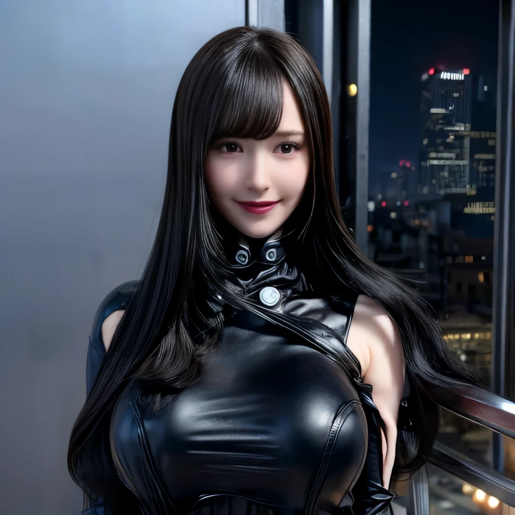 woman、smile、Bodysuits、cute、Bodyline、City of night、beauty、Highest quality、Big Breasts、Describe the whole body、Skyscraper、Sexy pose、Ultra HD、Official photo、Portrait、Official Art、Masterpiece、Polka dot torn clothes、Revealing clothing
