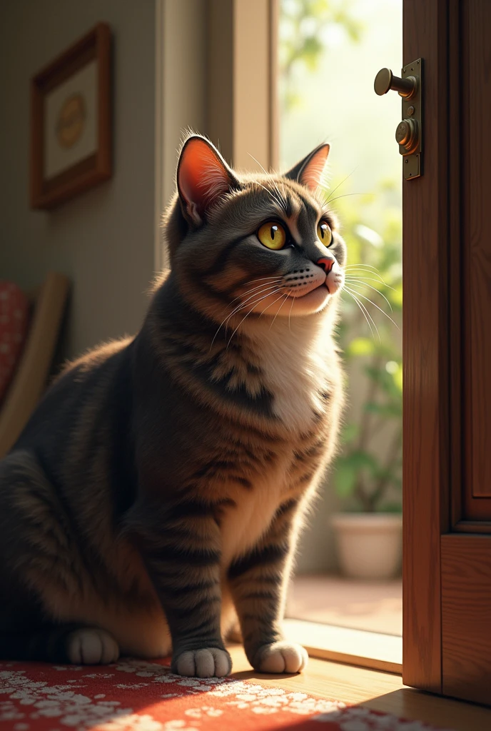 A male cat watching door and very excited, heart in eyes