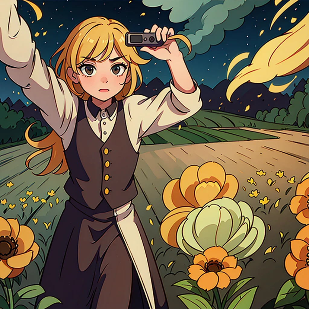intricate detailed man taking selfie at flower fields, 1 man, high quality, ultra detailed, 8k, photorealistic, cinematic lighting, dramatic lighting, golden hour, depth of field, vibrant colors, lush greenery, blooming flowers, colorful flowers, rolling hills, serene landscape, tranquil atmosphere