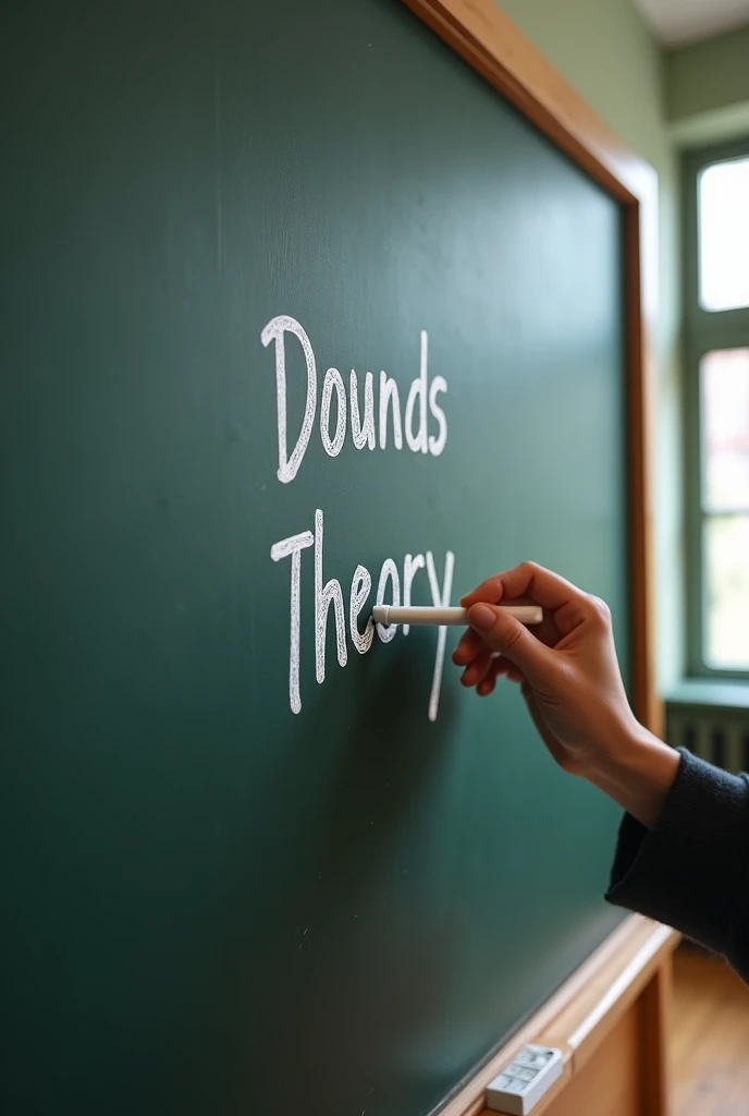 On plane clean school black board write title Dounds theory by teacher hand 
