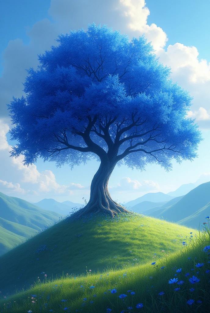 Happy indigo colour miracle tree placed on the hills