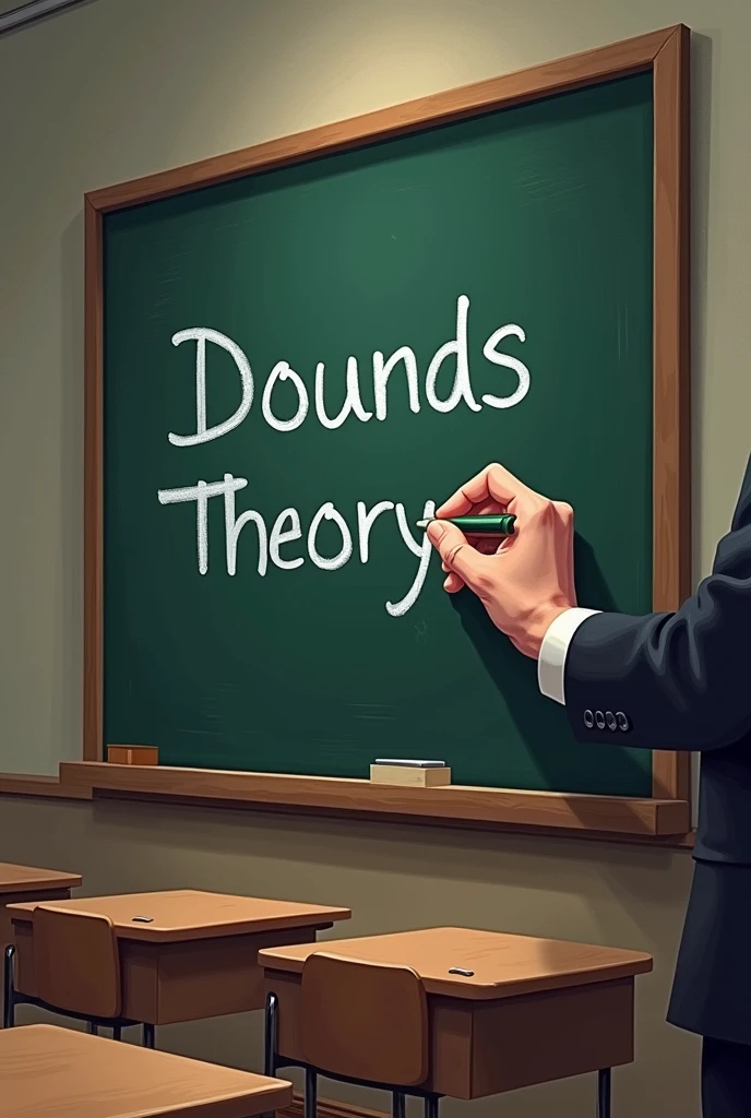 On plane clean school black board write title Dounds theory by teacher hand , in big classroom