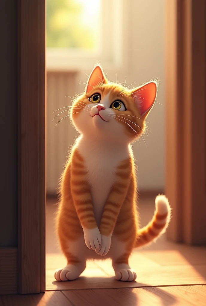A male cat watching door side and very happy to see female cat