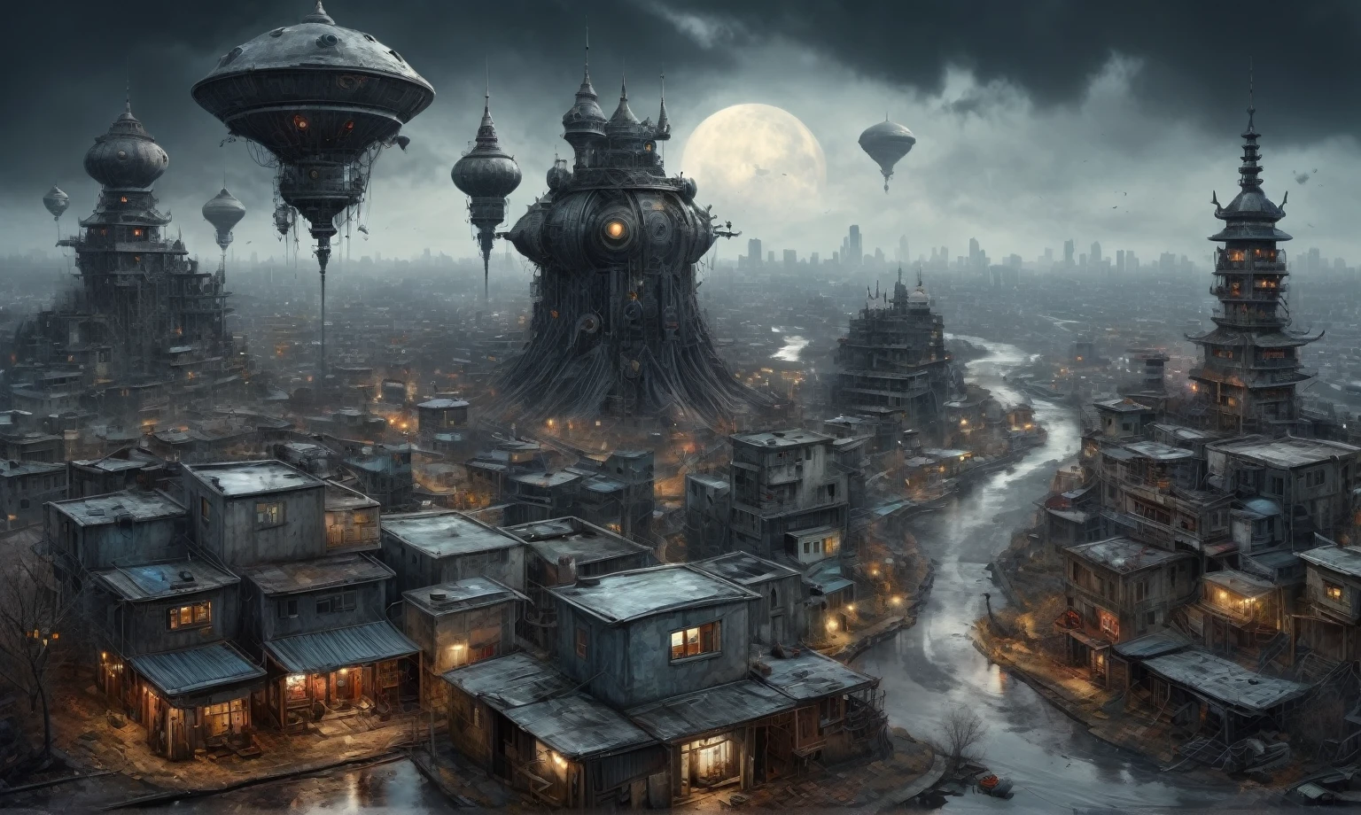 A Modern flat toon Crazy whit a Big ONE a Only Eye Robot USSR ,pinhead, camouflage Rusty, Ambient in a meteorite ,graphite witch after a psychiatric clinic,winter,intricate landscape,slate grey atmosphere,film grain,faded,eyes extremely detailed,another world,ring of truth,view from height,once pretty face,eyebrow up,full body shot,ominous landscape, Simon Stalenhag,Nicola Samori,full body shot,beggar paladium The Alien Entity,Technicolor,natural skin textures, hyper realism, hyper detailed,Extremely detailed,High contrast,Masterpiece,Realistic,Ultra Detailed, intricate details,realistic humid leather,extremly intricate,Epic Realistic, cinematic style,irina yermolova,high contrast,hdr,extremely detailed, deep night landscape,masterpiece,intricate details,faded,eyes extremely detailed, high detailed eyes,8k resolution,RAW,retina, Nikon Z9,China,Guangxi Zhuang of China,tkt style,ears perfect, transition between two art styles, Ink painting to photorealism, Double contact, X-ray, Creative, vivid light, masterpiece, fantasy, Abstract Surrealism, super detailed, high resolution, stop:35;Her skin is pale, almost translucent,ancient rock,a hot air soars through the layers of clouds, revealing a colossal and enigmatic cityscape nestled within. The buildings in this ethereal city are adorned with intricate details and exude an aura of mystery. Above the cityscape, lend an enchanting touch to the scene. steampunk. The intricate mechanics create a sense of wonder and fascination, as if stepping into a dreamlike realism