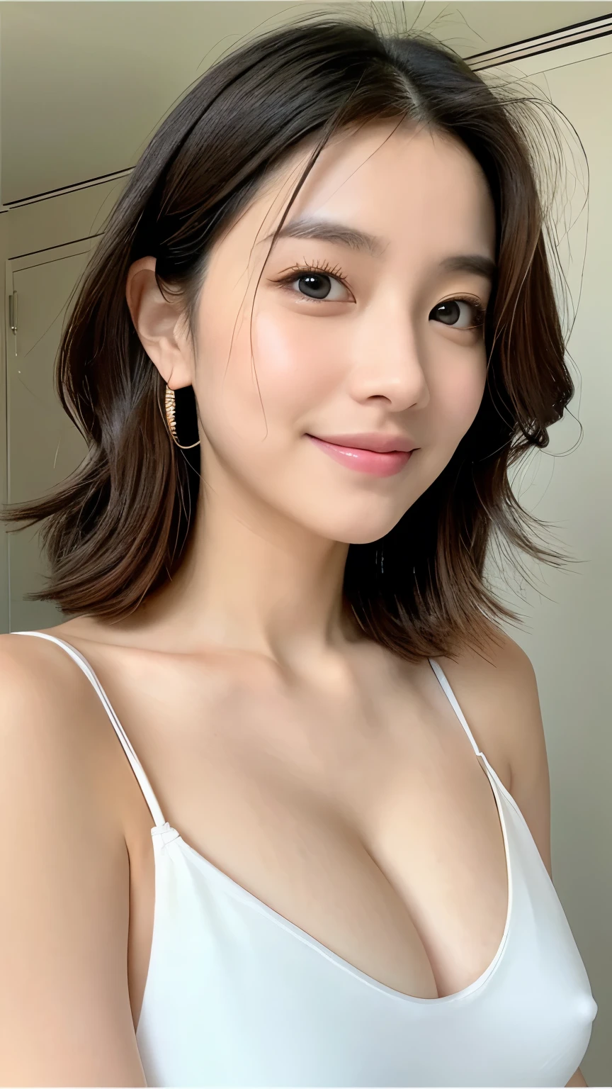 (((32k,High Details,High Detail、masterpiece,Attention to detail,whole body,Solitary))),RAW photos & Realistic atmosphere,beauty的深蓝色眼睛,Super detailed face,Detailed mouth,Glossy lips,Sparse eyebrows,Delicate eyes、Soft, fair skin,Every detail sparkles、Her deep blue eyes are so beautiful,Lip detail,Lips slightly open,Full lips,Very beautiful face,Good face shape,lifelike face,realistic teeth,Double eyelids,armpit,闪耀beauty的双唇,I want to kiss you,soft ,Stroke your chest with your hands,transparent,Sexy breasts,官能的なcleveage,Good transparency,Visible nipples,A big smile,Thin bands,beauty的眉毛,earrings,Skin exposure,nude,Infinite Reality, Realistic like手グラビアアイドル,likeき官能グラビアアイドル, like手グラビアアイドル, Very nice and lovely24beauty的年轻女孩,Blushing face,令人难以置信的beauty和优雅,24Old beautiful girl,Natural soft lighting,In a well-lit room,On a white bed(Chestnut shiny hair,short hair,barefoot,beauty而善良的眼睛:1.5),(like々beauty,Severe wear,Back to the bare neck,Gentle smile,Chest shape,Dazzling thighs,Tie your hair up high,Beautiful posture,No makeup,Eyes on me,cleveage,Wear sleeveless,not good,serious,No makeup:1.6)